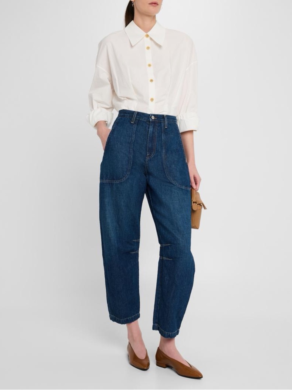 TWP Jetties Beach Wide Leg Barrel Jeans Cotton Linen Blend Dark Wash Women’s 28
